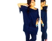 Women top , Cotton Tunic Top ,Plus size top, Oversize Navy Blue Tunic Top with bat sleeves. maternity top,Pockets.