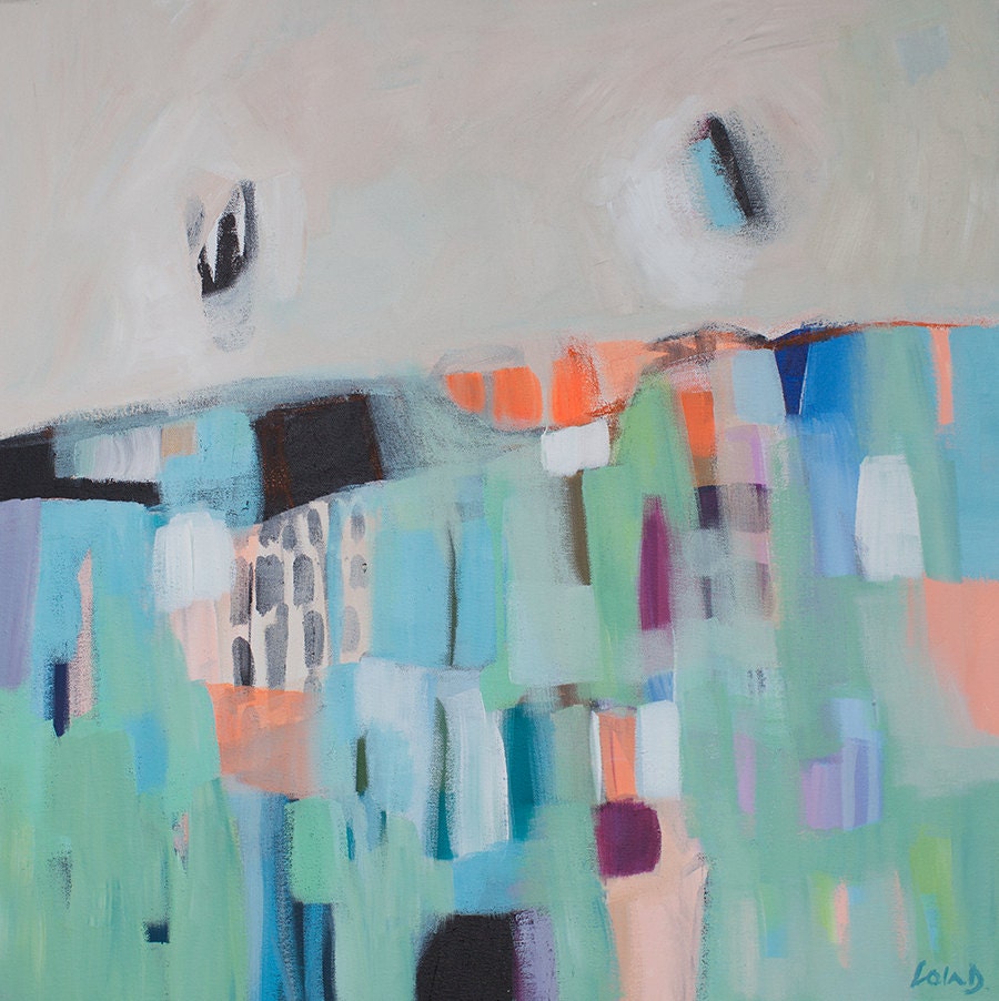 ABSTRACT painting, green painting, orange, blue, modern painting, expressionist painting