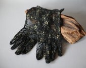 Vintage Black & Gold Floral Lace Gloves