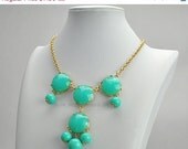Lake Blue Bib Necklace, Turquoise Green Bubble Necklace, 4 Stones Necklace, Statement Necklace (FN0583-F-Lake Blue)