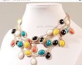 Statement Necklace,Colorful Bubble Necklace, Colorful Bib Necklace,  (FN0666-Colorful)
