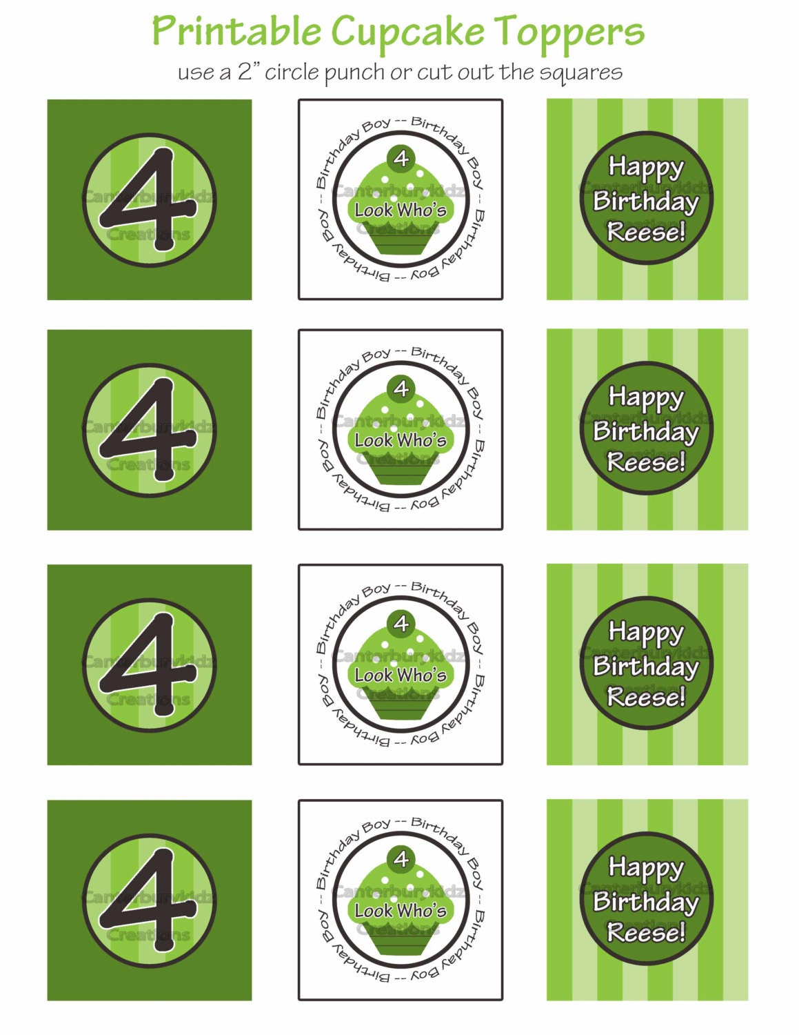 DIY Printable Birthday Boy Number Custom Cupcake Toppers -- Personalized Design -- Birthday Gift - Party Favor - Circle Tag