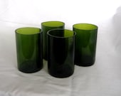 Set of four upcycled green glass wine bottle tumblers