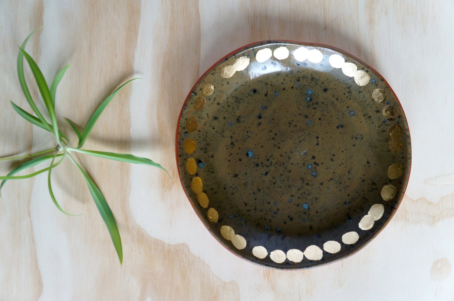 speckled jade green decorative plate with gold