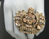 Princess Crown Ring made with Light Peach Swarovsky Crystal 24K Gold Plated with adjustable band 4492Ring