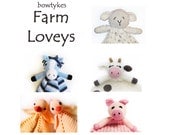 Farm Loveys Combo Pack (chick, duck, cow, horse, lamb, pig) - CROCHET PATTERN instant download - blankey, blankie, security blanket