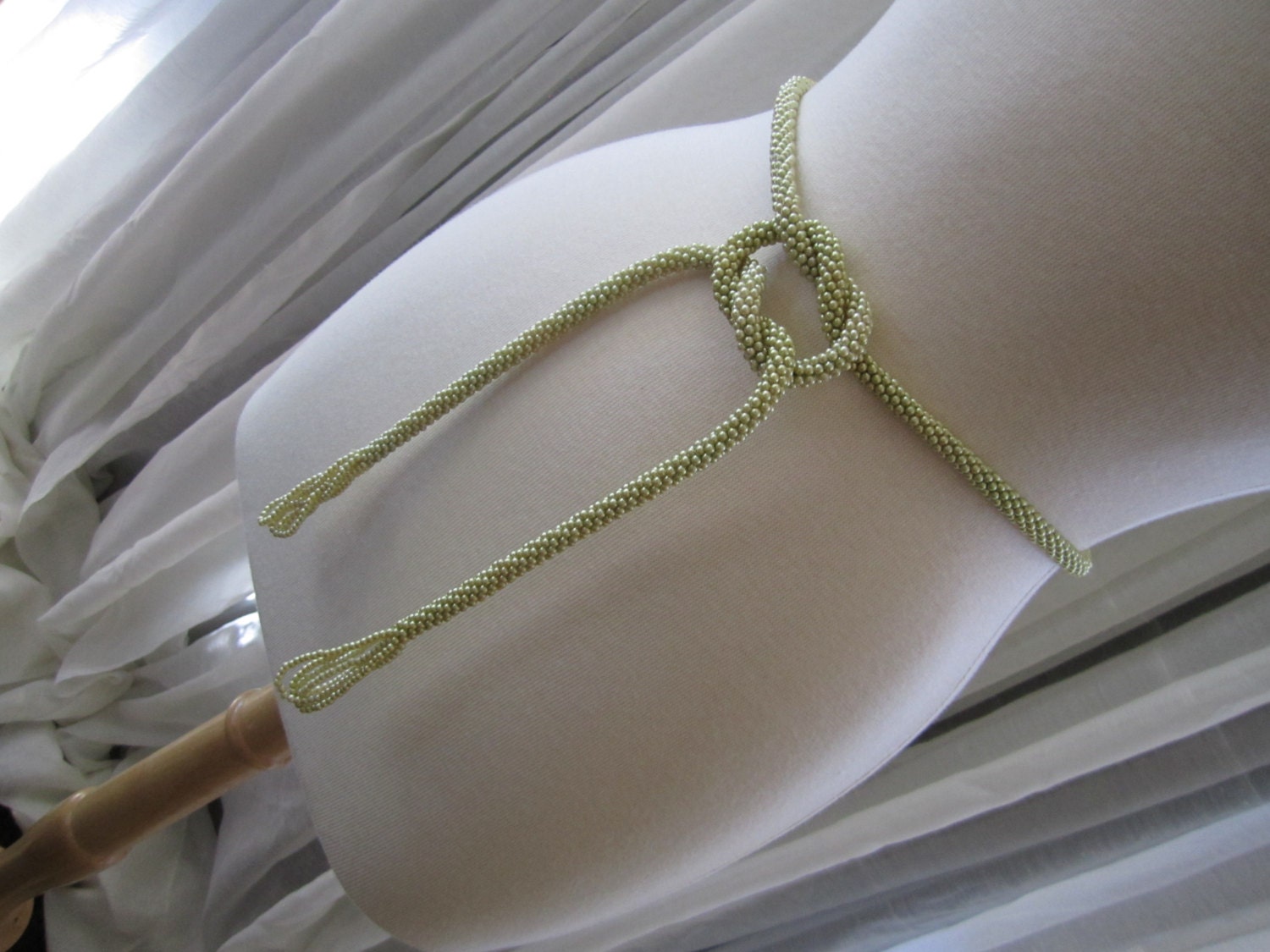 Pearl Crocheted Rope Belt  Necklace Headwrap Leaf Green Seafoam Green Mermaid Belt  Lariat