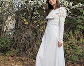 Vtg Early Jessica McClintock Maxi Dress White Prairie 60s 70s Hippie Wedding Boho size 1 English Regency