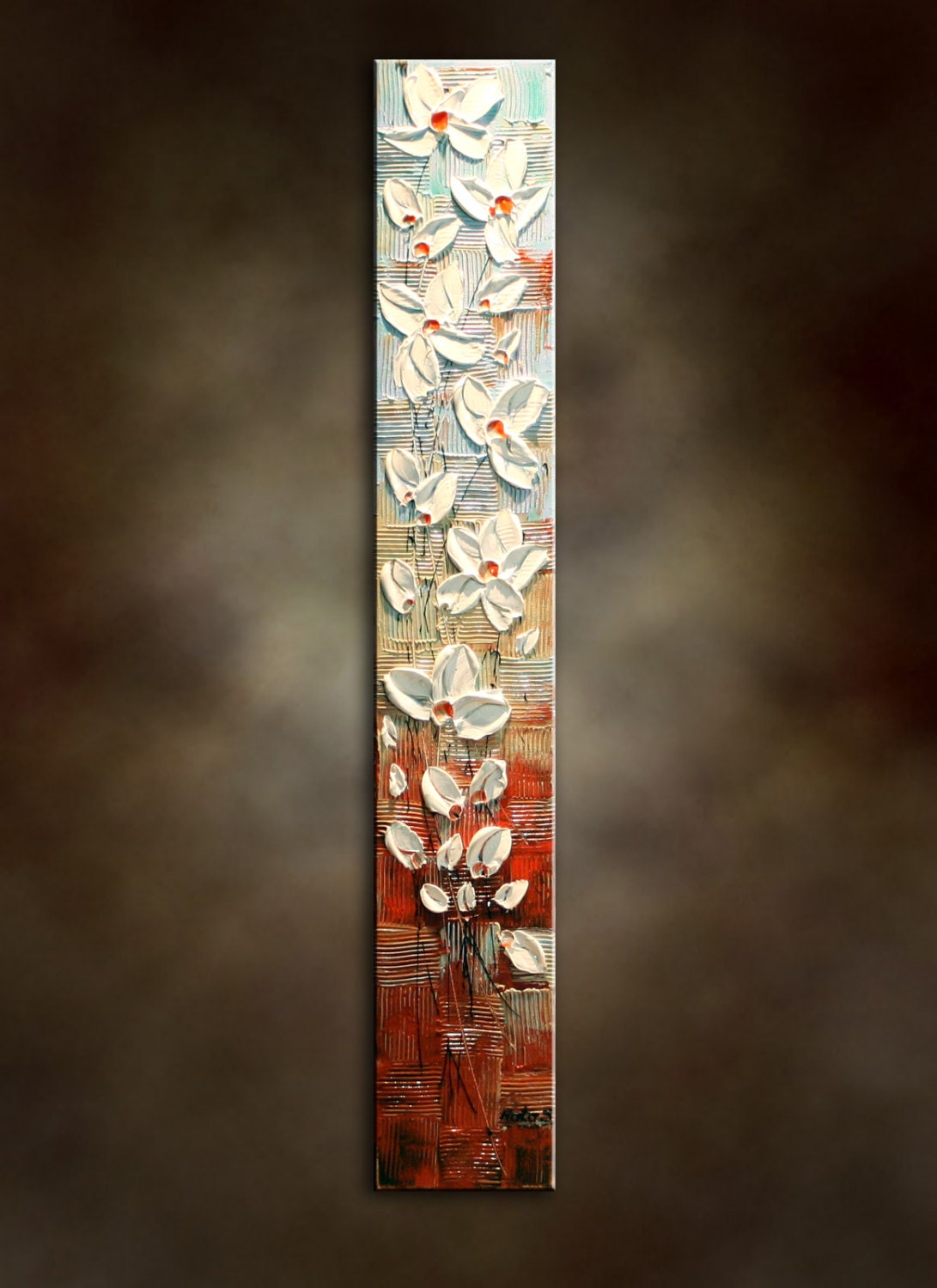 Original Abstract Contemporary White Poppies Heavy Textured Modern Multicolored Painting on Canvas.Knife. 36" Ready to hang -.by Nata S.