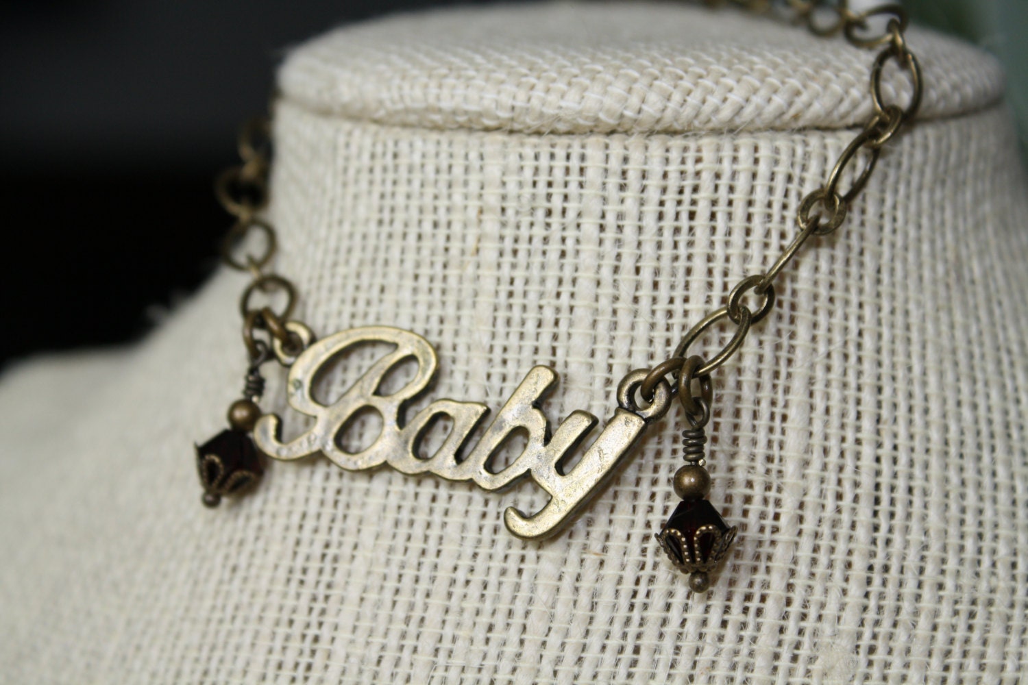Baby Brass Chain Link Anklet with Garnet Swarovski Crystal Charms