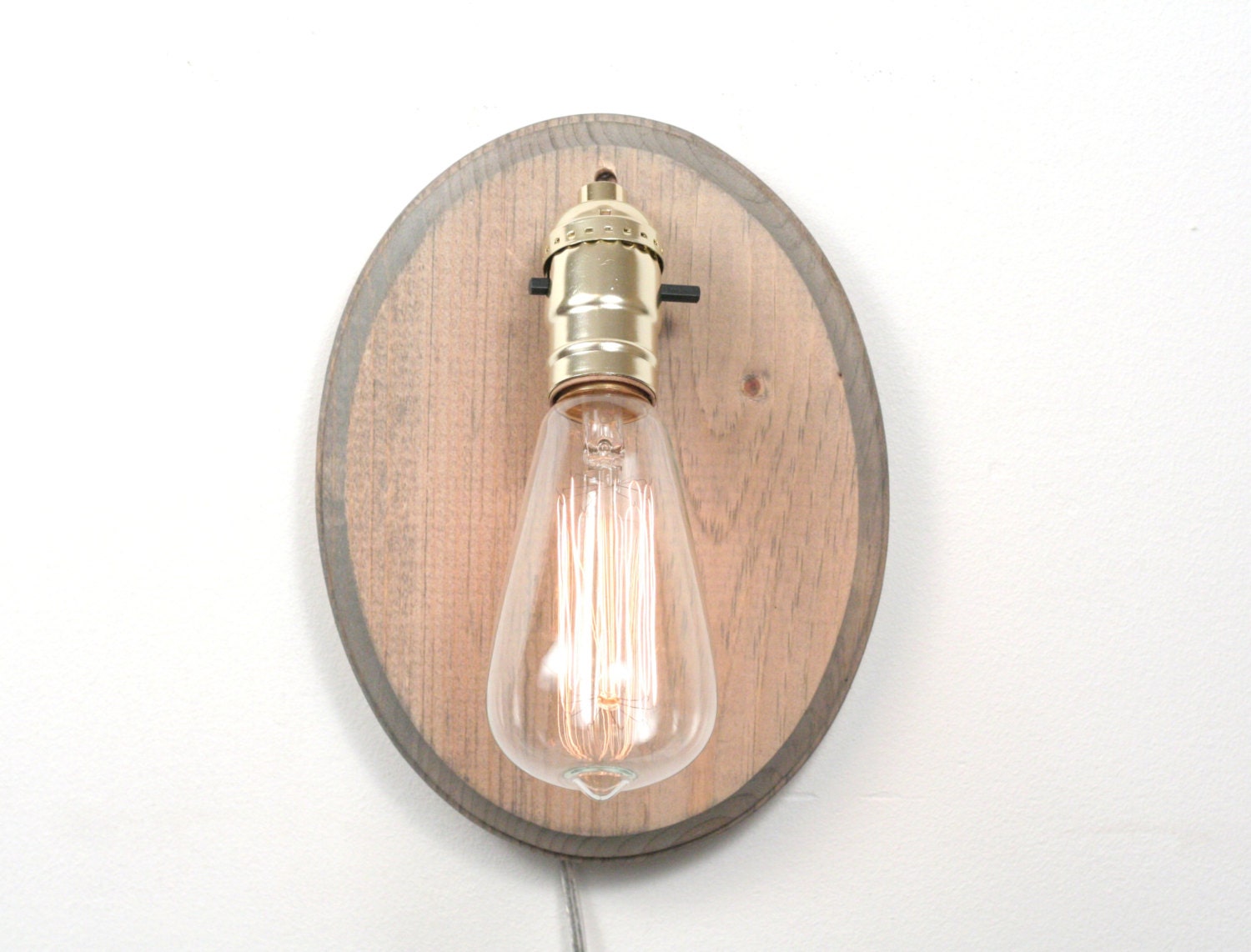 Oval Wall Sconce- Rustic Wall Sconce, Wood Lamp, Exposed Edison Bulb Lighting, Rustic Night Light, Rustic Gray