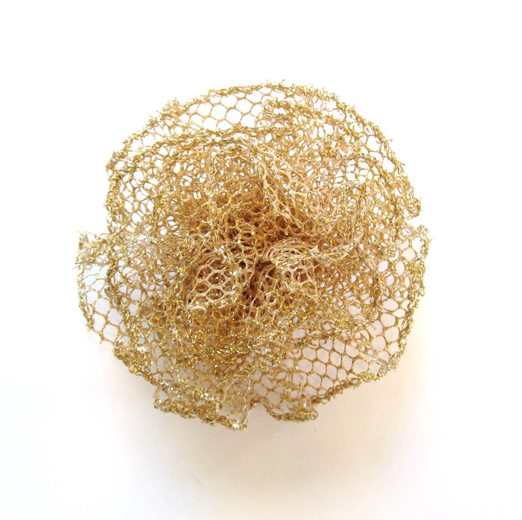 Glittering Gold Ruffled Fabric Flower Pin, Hair Clip, Fascinator, or Headband