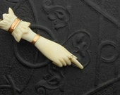 Victorian Hand Brooch. Carved Ivory. Pointing.