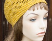 Mustard Yellow Beanie Hat - Slightly Slouchy - Hemp and Wool Blend