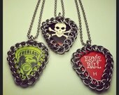 Chainmaille Wrapped Guitar Pick Pendant with Chain
