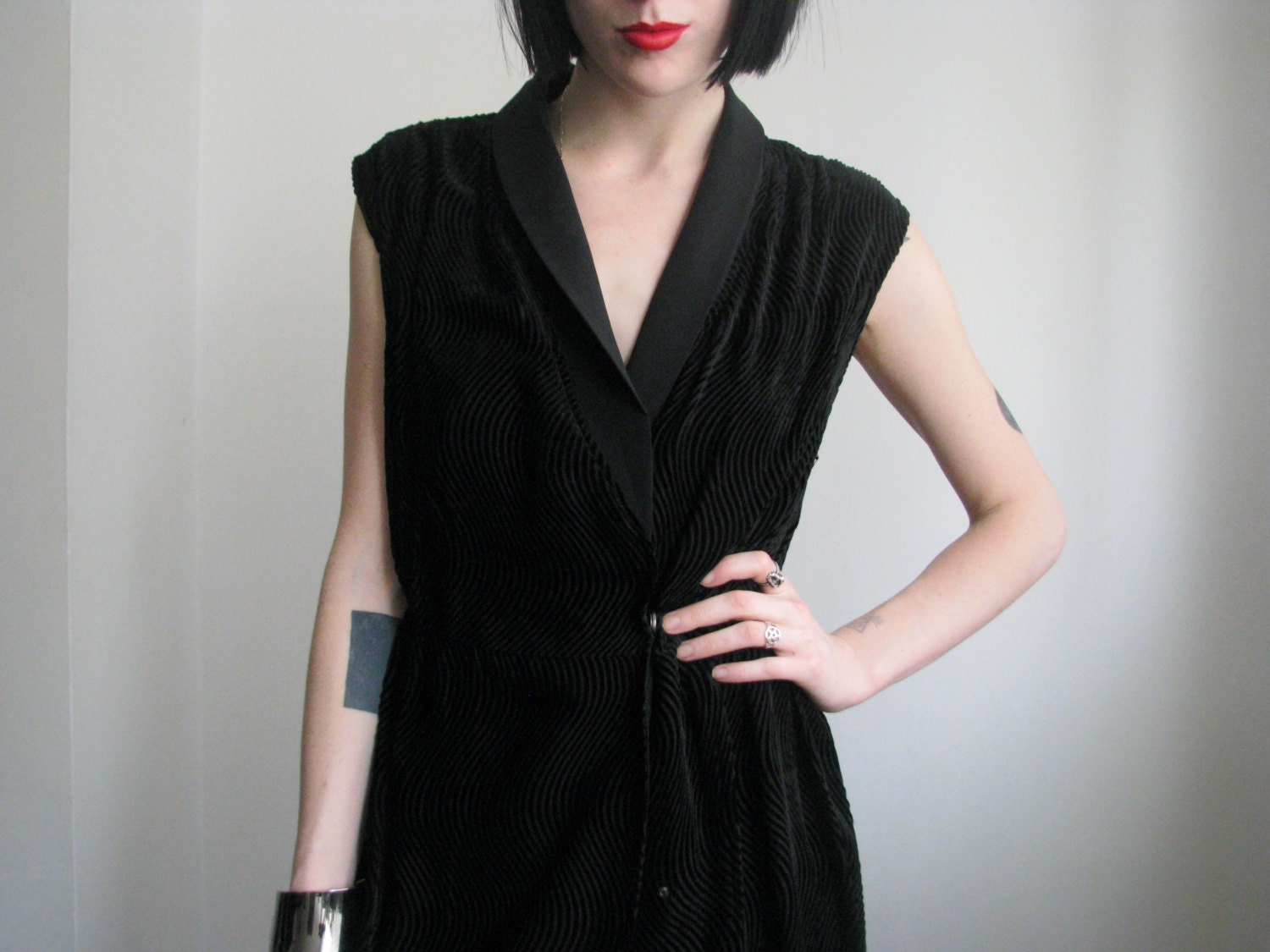 90s SILK wrap dress black velvet devoré s/m