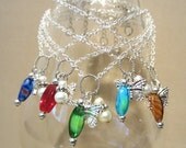 Silver Butterfly Charm, Aqua Glass Bead & Pearl Charm Chain Ankle Bracelet
