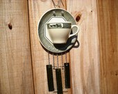 Vintage Green Transferware Stained Glass Suncatcher Wind Chime