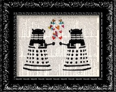 Dr Who - Dalek Valentine Love - Geekery  - Vintage Dictionary Print Vintage Book Print Page Art Upcycled Vintage Book Art