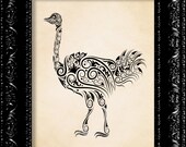 Art Deco Ostrich - Vintage Retro Inspired - Modern Design - Collage Art Giclee Print -  8x10 Art Print Poster