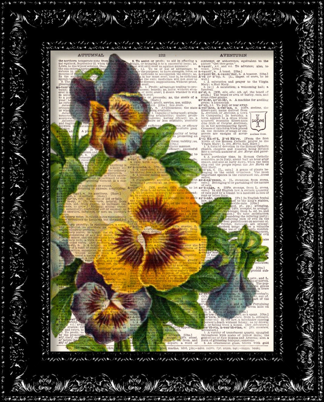 Vintage Flowers 9 - Vintage Dictionary Print Vintage Book Print Page Art Upcycled Vintage Book Art