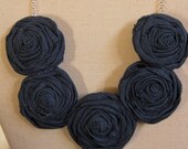 Navy Blue Rosette Necklace Fabric Jewelry Bib Necklace