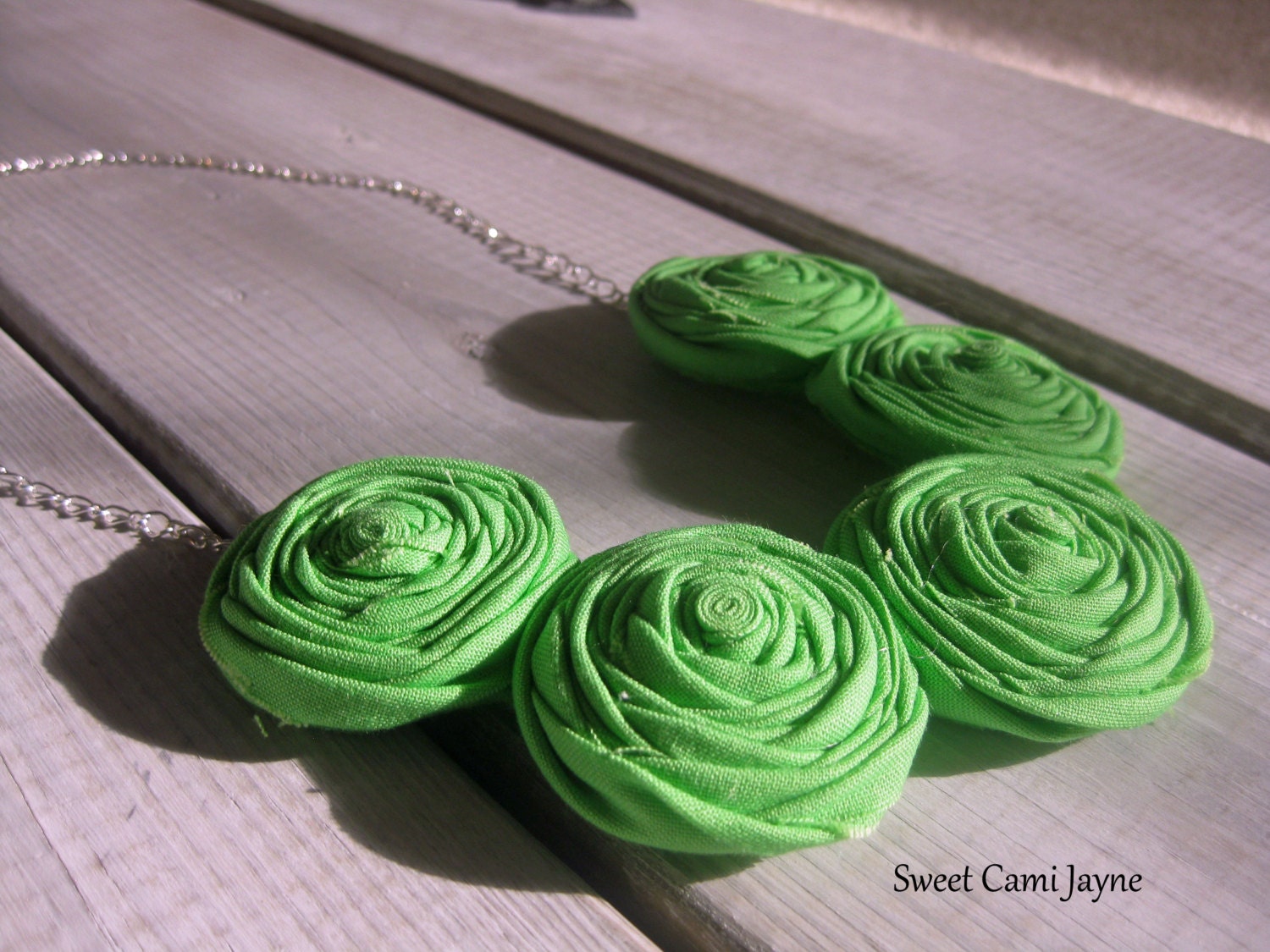 Lime Green Fabric Rosette Necklace Bib Necklace Fabric Jewelry Statement Necklace