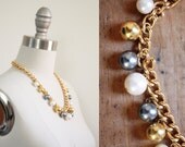 80s gold tone statement necklace with Pearly Baubles