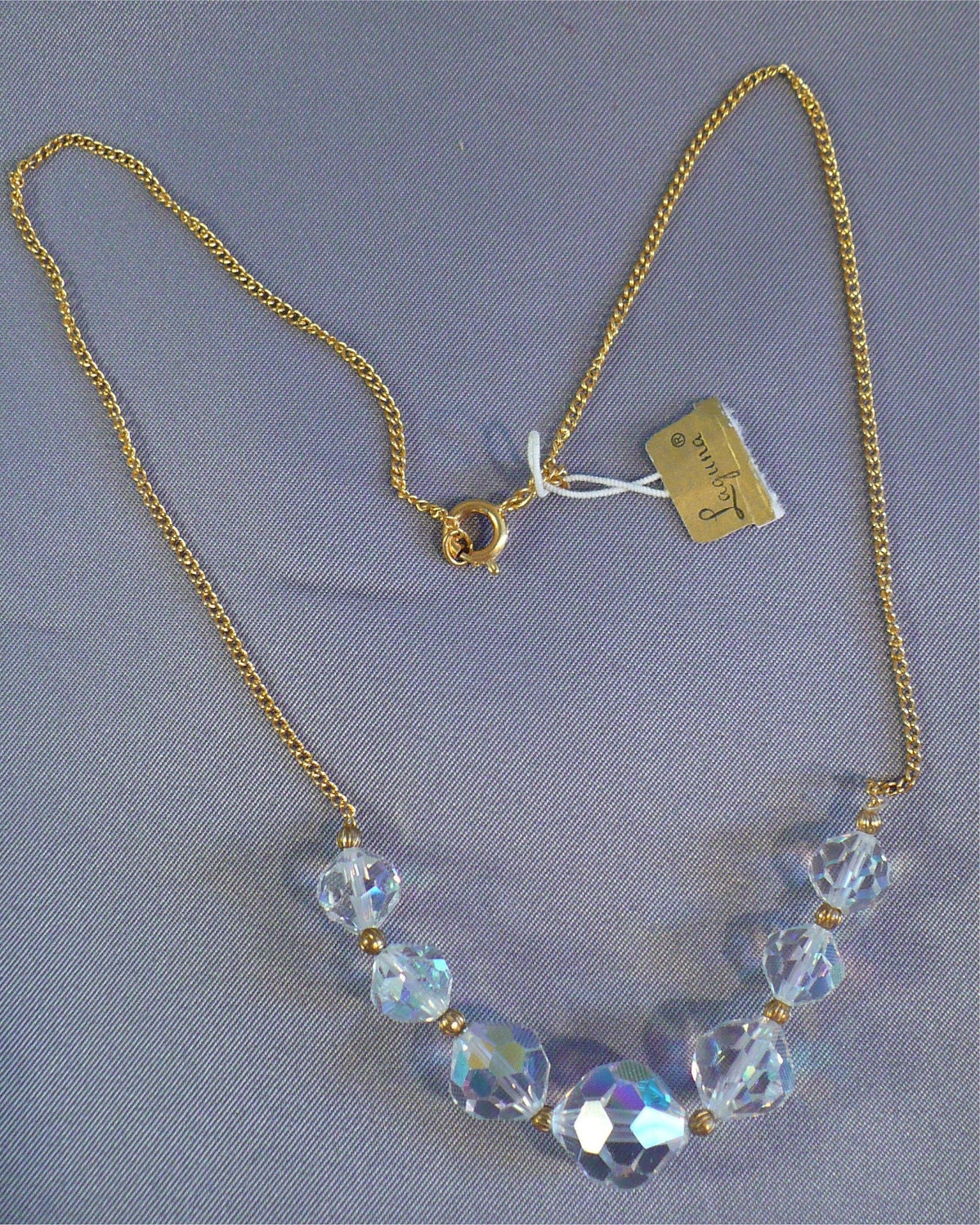Vintage LAGUNA AB Crystal & Gold Chain Choker, Old New Stock
