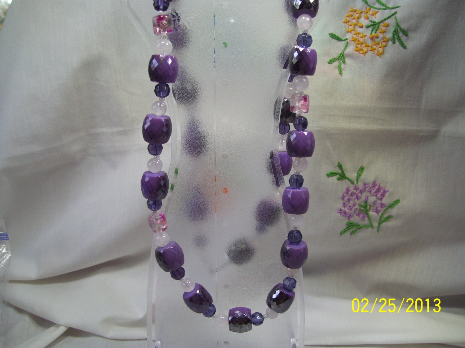Purple Rose Quarts and Large Purple Faceted Beads in a 32 inch Necklace