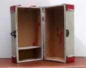 Vintage red and striped doll steamer trunk