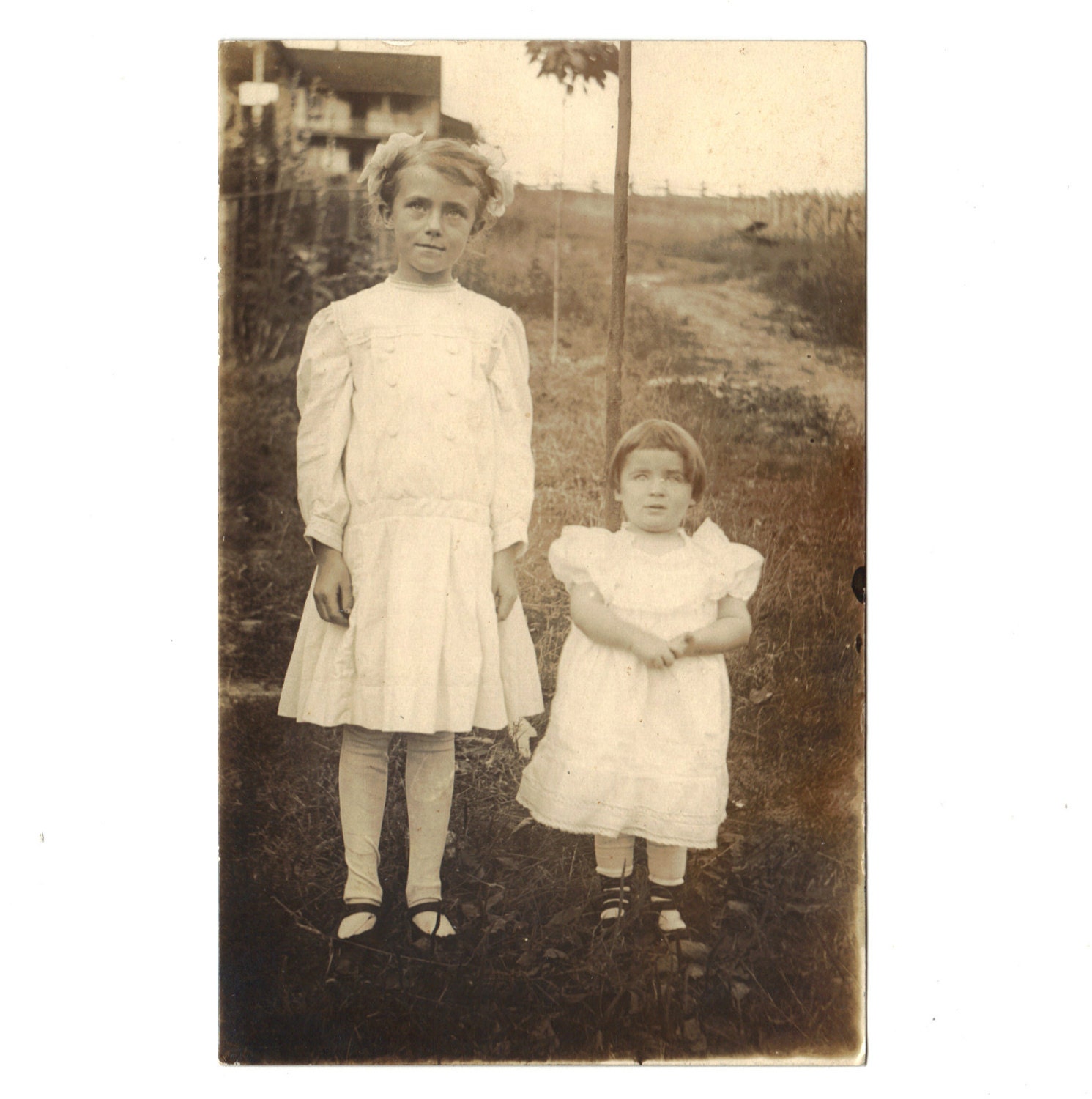 Real photo death picture postcard of two girls