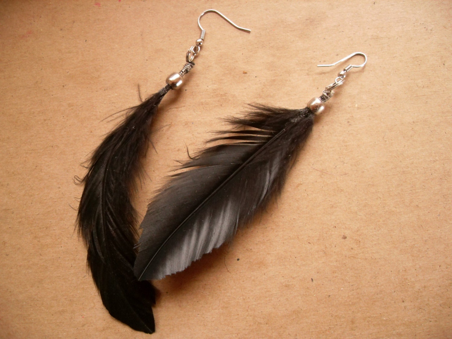 ON SALE - Hanging Black Feather Earrings