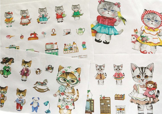 SALE - L909A (Glasses) - Lovely Cat Rumi Cotton Linen Fabric - 140cm x 40cm