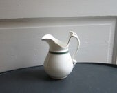 Antique White Ironstone Pitcher with Green Band and Gold Accent