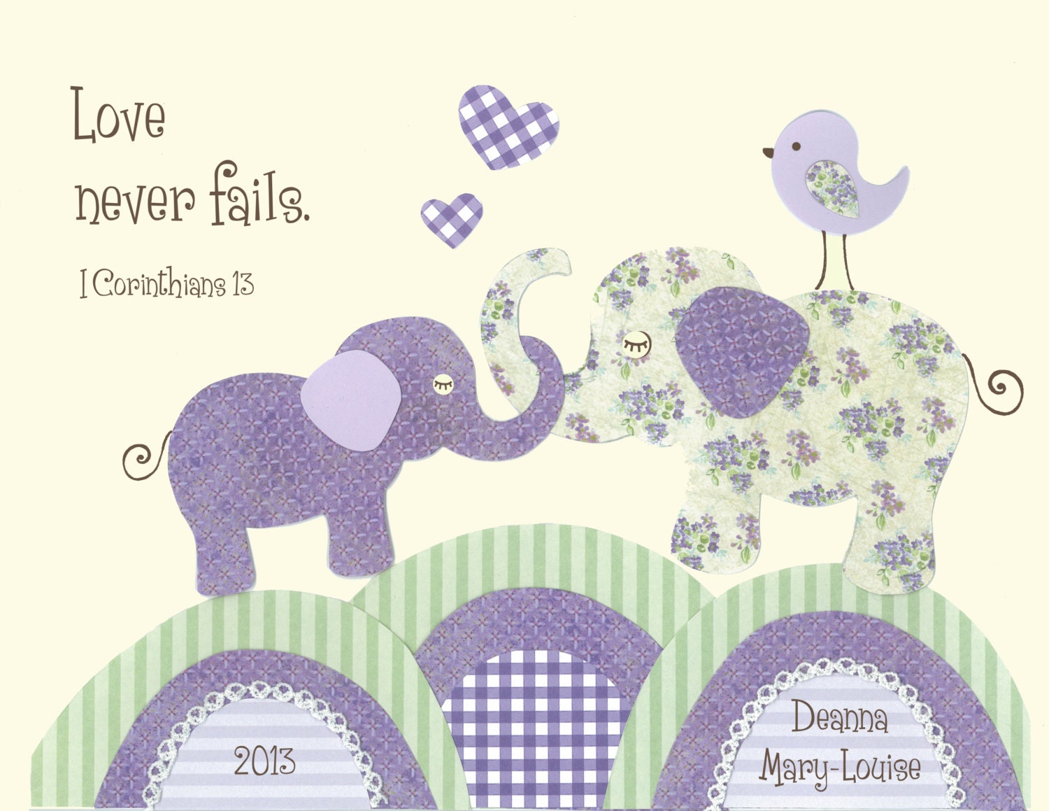 Baby girl nursery, Elephant nursery, baby elephant print, Baptism gift, lavender and green, Pottery Barn Quinn, kids wall art, 8x10 print