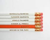 Summertime Pencils- White, Orange, & Gold, Set of 6