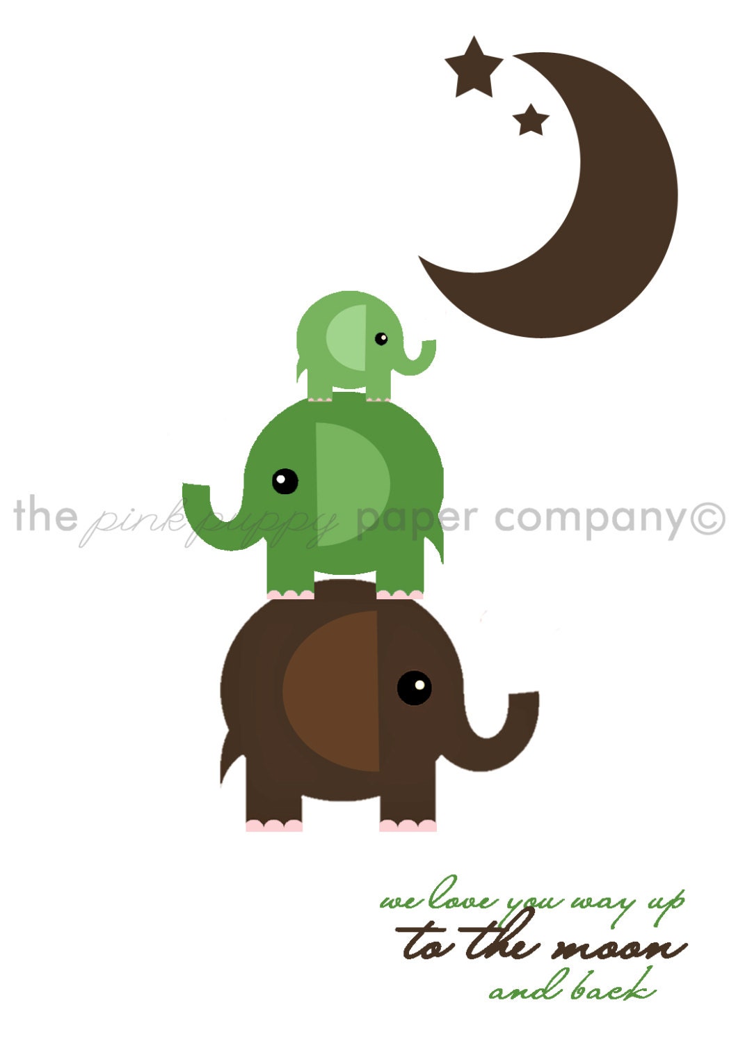 To the Moon and Back Elephants 5x7 Print (you choose your colors)