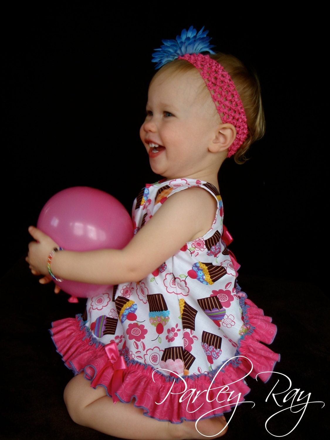 Parley Ray Lil' Cupcake Birthday Pinafore Dress with Ruffled Baby Bloomers / Diaper Cover