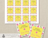Retro Flowers Favor Tags Pink Yellow Birthday Party Bridal Baby Shower Thank You Tags 2.25" Square DIY Printable or Printed - Missy Style