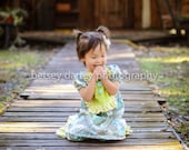 The Vintage Dress and Ruffled Park Pants in Sweet Pea -- Boutique outfit in sizes 9-12 months, 18-24 months, 2t-3t, 4t-5t, Girls size 6-8