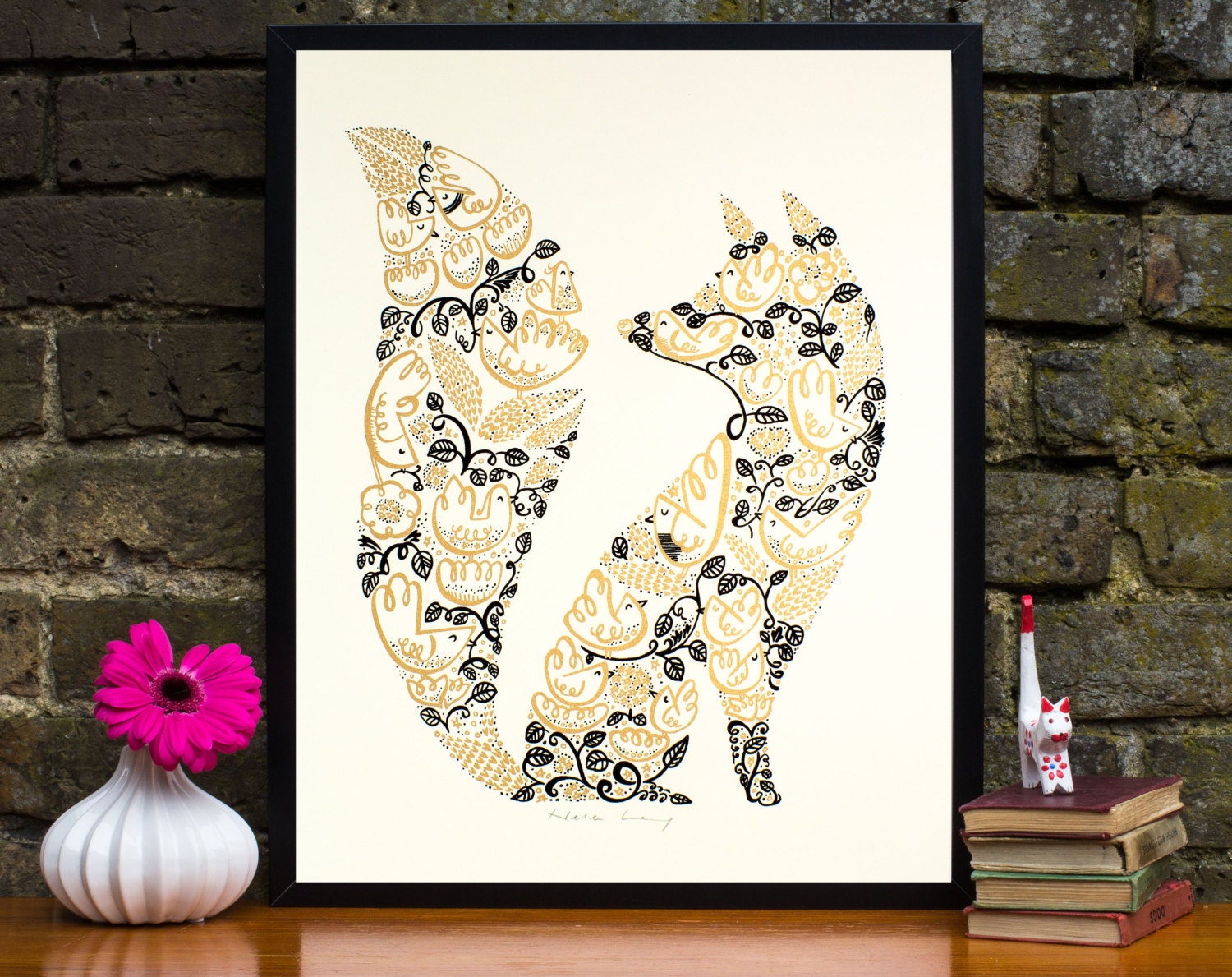 Fox Print Decorative Bird & Floral Screenprint