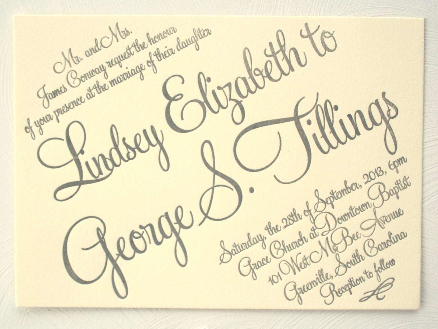 Calligraphy Handwriting Style Letterpress Invitation, Modern Script Font