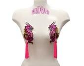 Burlesque Pasties Nipple Tassel Chinese Dragon Oriental Asian PINK GOLD