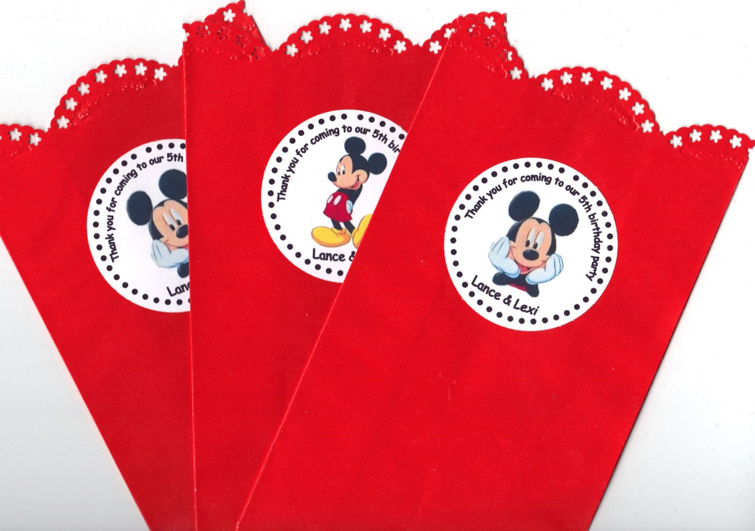 Mickey Mouse Birthday Party Goodie Favor Bags Set of 12 Personalized Thank You Bags Customized