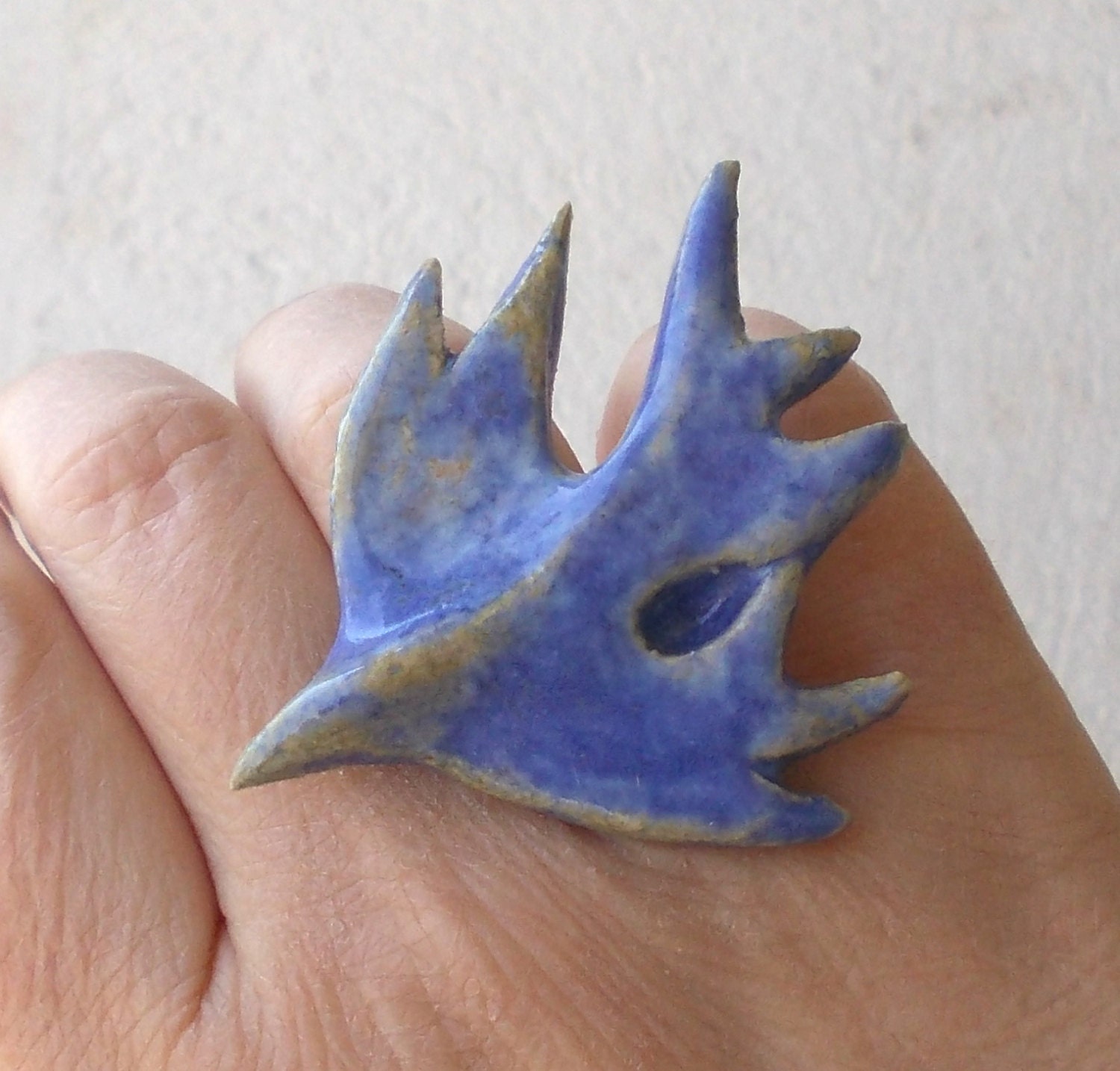 Blue bird ring  , ceramic jewelry ,ceramic ring.