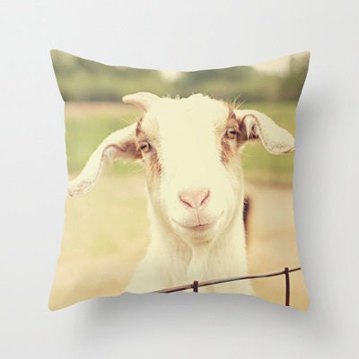 Decorative Pillow Cover Happy Goat White Brown Cream Green Animal Country Rustic Farmhouse Decor Custom Photo Pillow Case Home Bedroom
