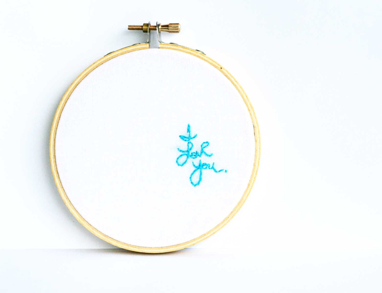Cream embroidery decor / Turquoise gift / I love you / 4 inch size / fresh summer love