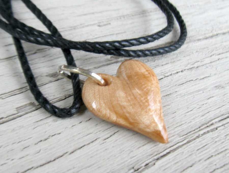 Wooden Heart Pendant - Maple Burl Wood - Women's Jewelry