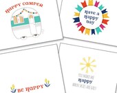 INSTANT DOWNLOAD Be Happy Stationery Happy Camper You Make Me Happy Flags Pennants Sunshine
